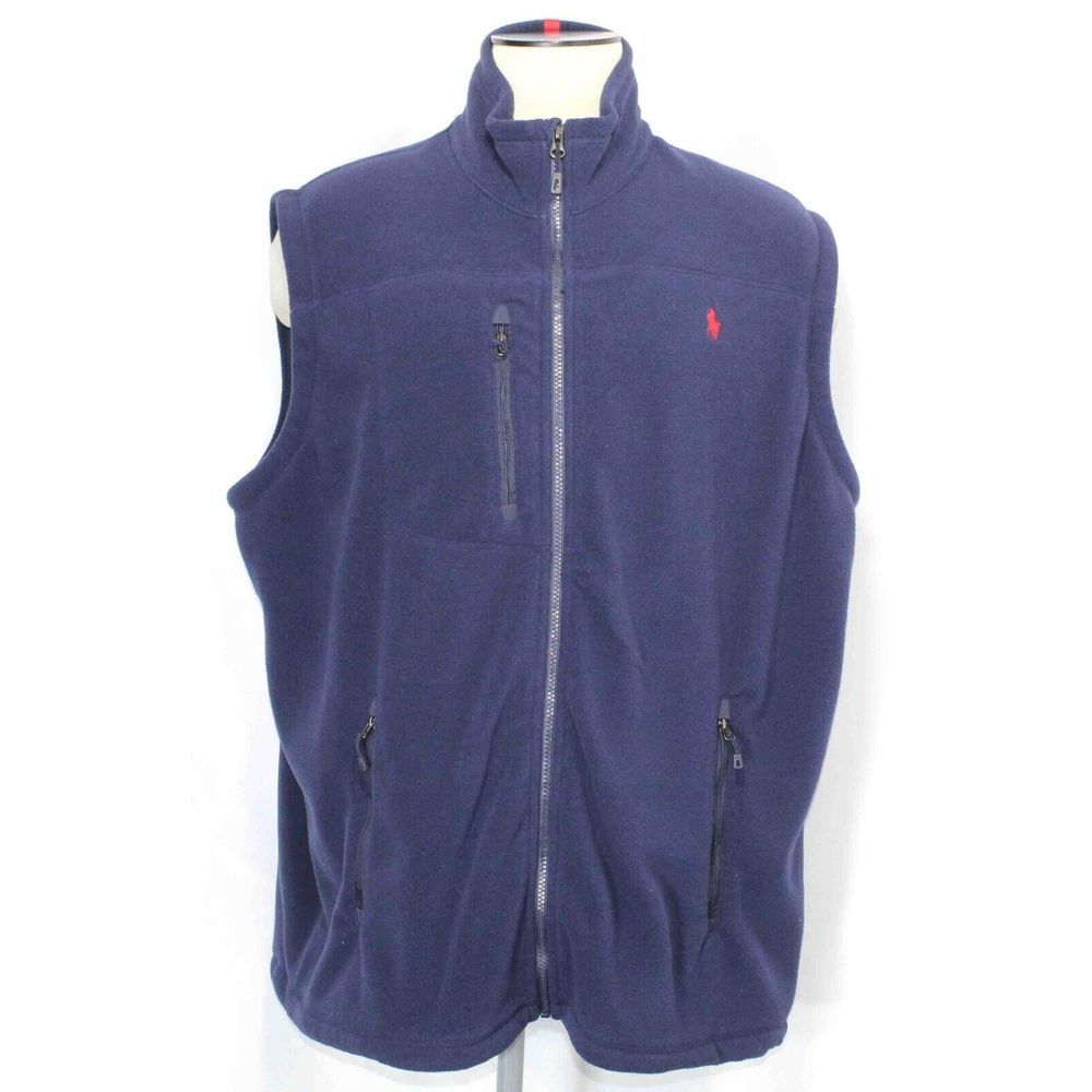Polo Ralph Lauren Blue Full Zip Zippered Pockets Fleece Vest Mens Size 2XL